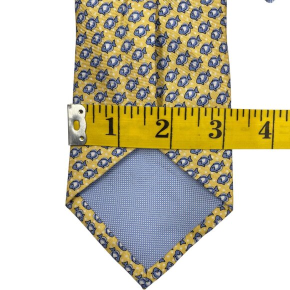 Tommy Hilfiger Silk Tie Yellow Blue Fish Print Vintage 90's - Picture 5 of 6
